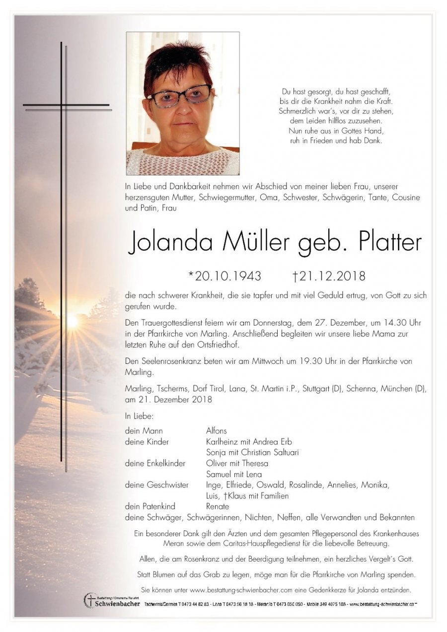 Parte: Jolanda Müller geb. Platter