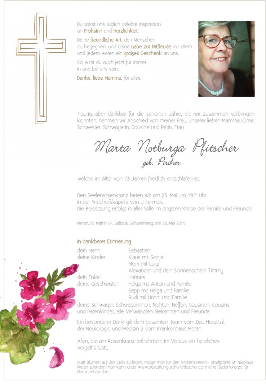 Parte: Marta Notburga Pfitscher geb. Pircher