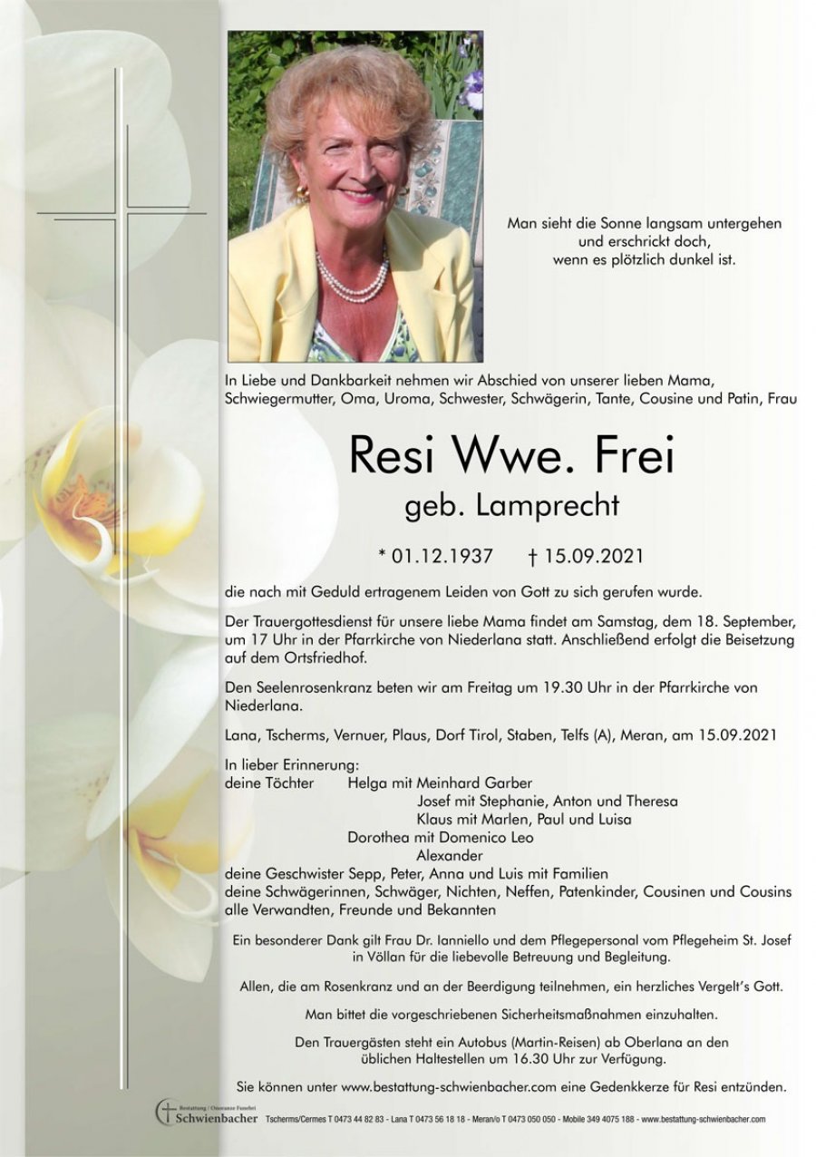 Parte: Resi Wwe. Frei geb. Lamprecht