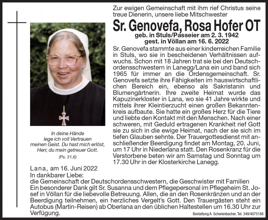 Medien: Sr. Genovefa Rosa Hofer OT