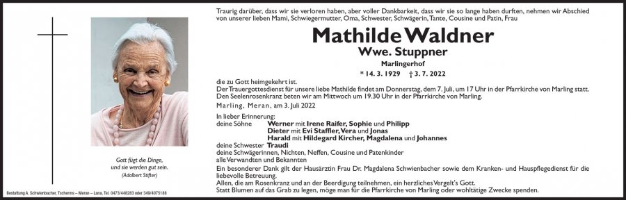 Medien: Mathilde Waldner Wwe. Stuppner