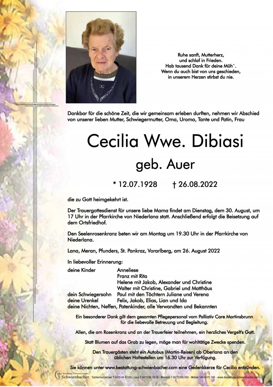 Parte: Cecilia Wwe. Dibiasi geb. Auer