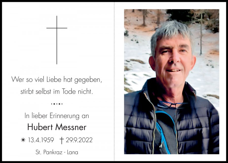 Sterbebild: Hubert Messner
