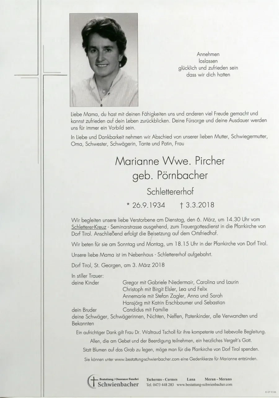 Parte: Marianne Wwe. Pircher geb. Pörnbacher