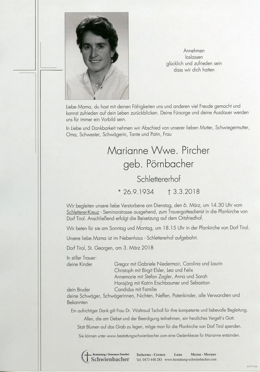 Parte: Marianne Wwe. Pircher geb. Pörnbacher 