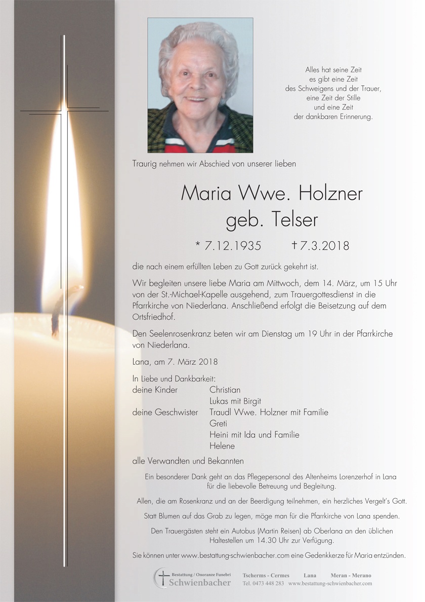 Parte: Maria Wwe. Holzner geb. Telser 