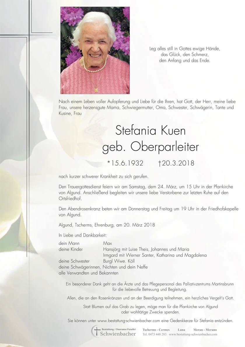 Parte: Stefania Kuen geb. Oberparleiter 