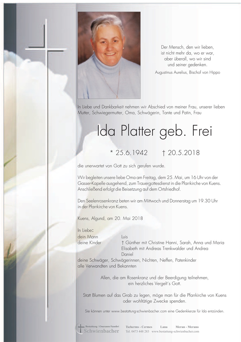 Parte: Ida Platter geb. Frei 