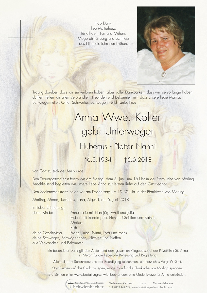 Parte: Anna Wwe. Kofler geb. Unterweger 