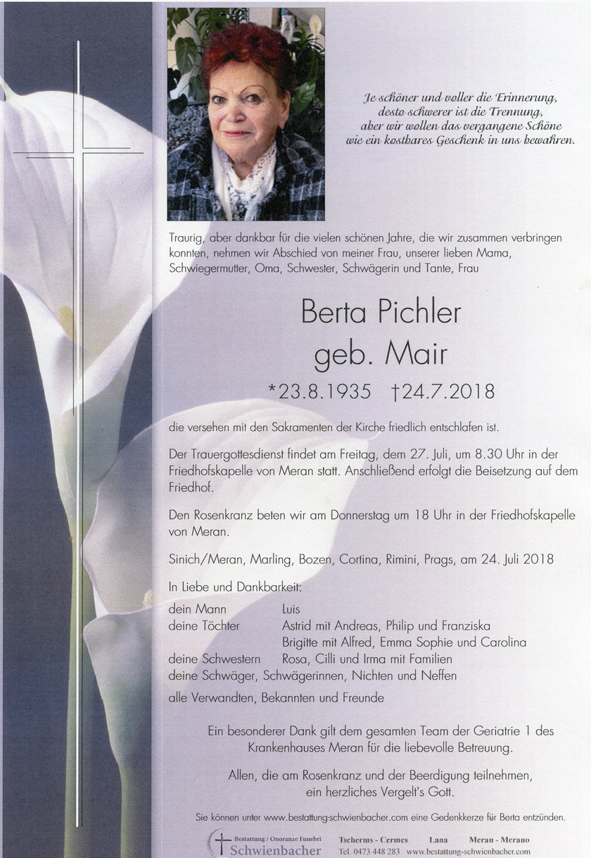 Parte: Berta Pichler geb. Mair 