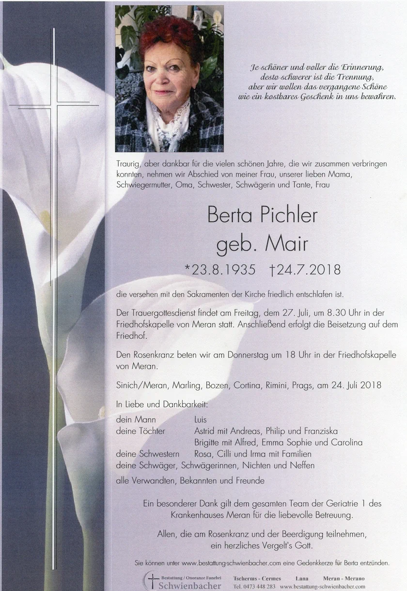 Parte: Berta Pichler geb. Mair 