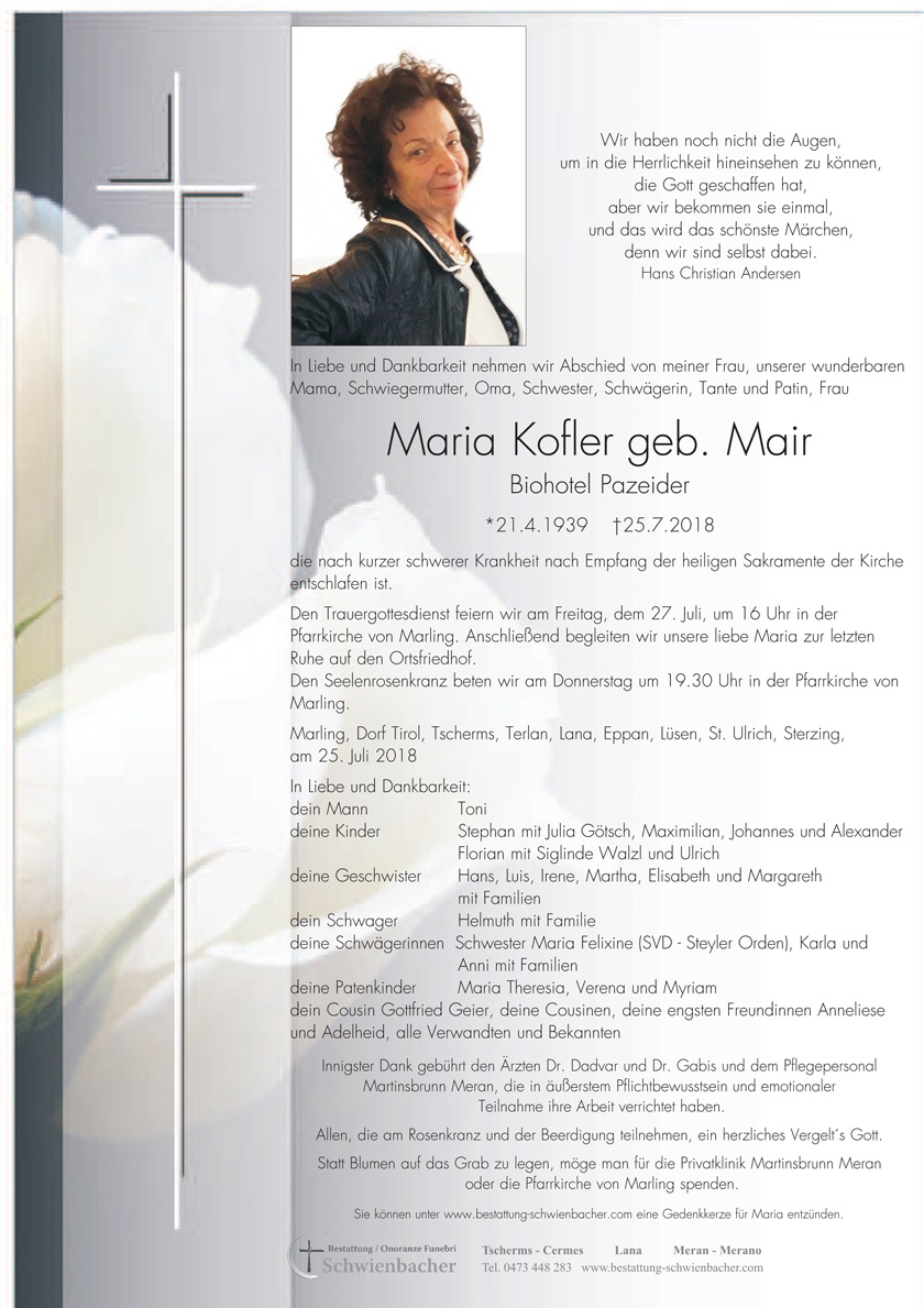 Parte: Maria Kofler geb. Mair 