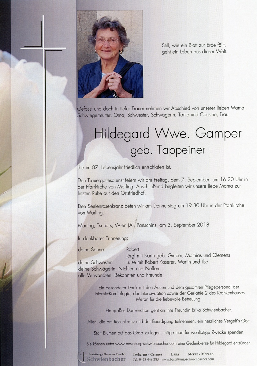 Parte: Hildegard Wwe. Gamper geb. Tappeiner 