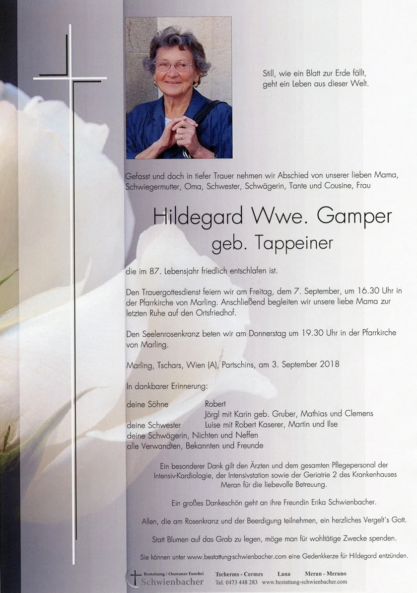 Parte: Hildegard Wwe. Gamper geb. Tappeiner 