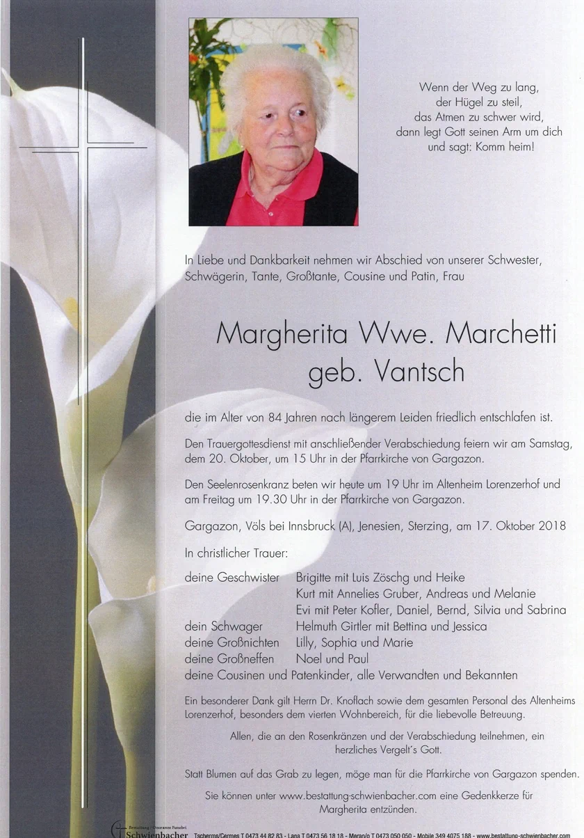Parte: Margherita Wwe. Marchetti geb. Vantsch 