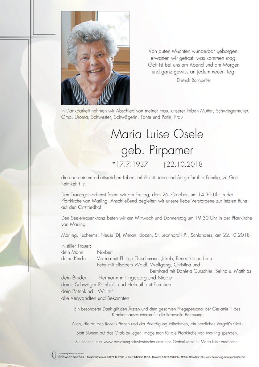 Parte: Maria Luise Osele geb. Pirpamer 