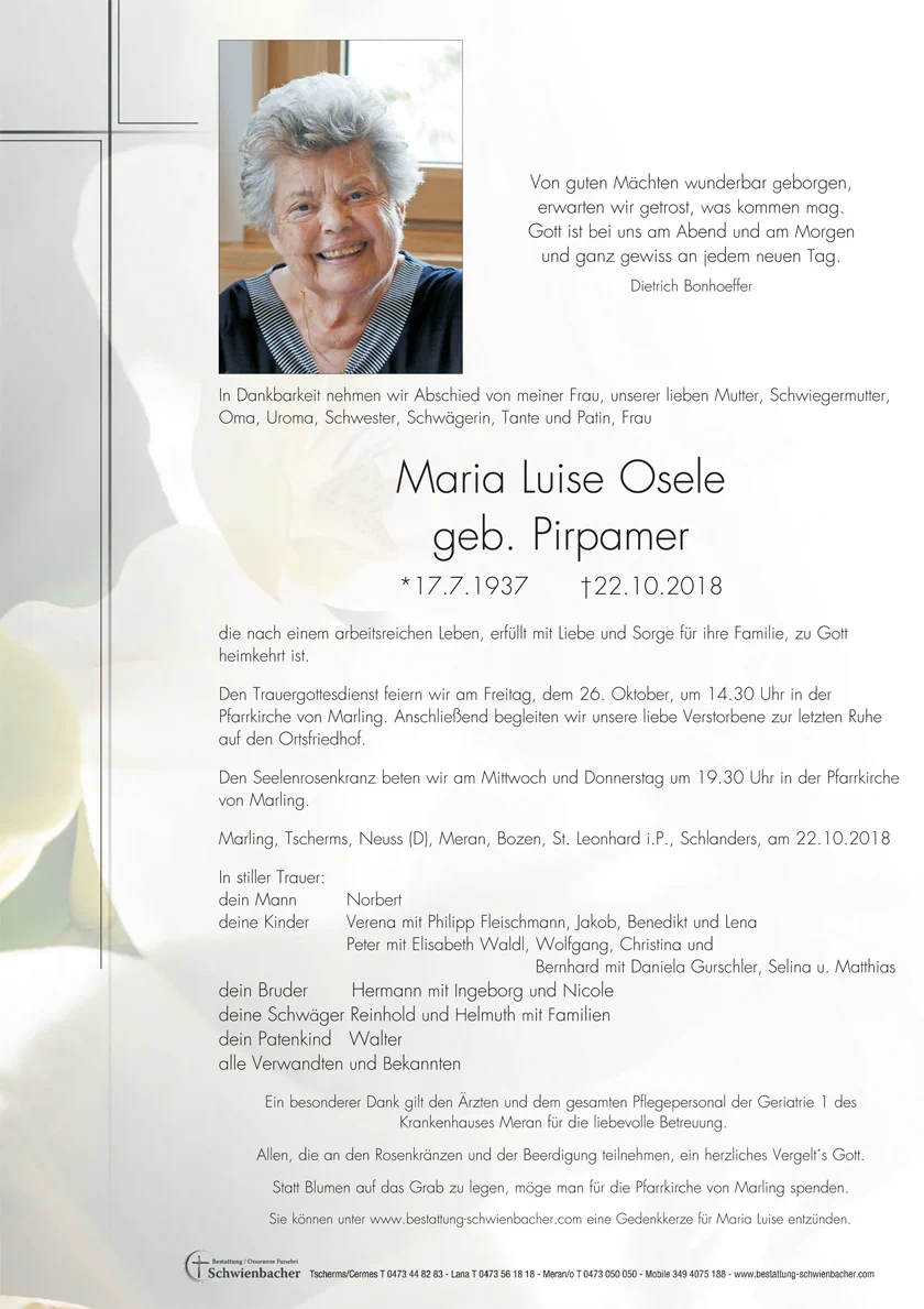 Parte: Maria Luise Osele geb. Pirpamer 