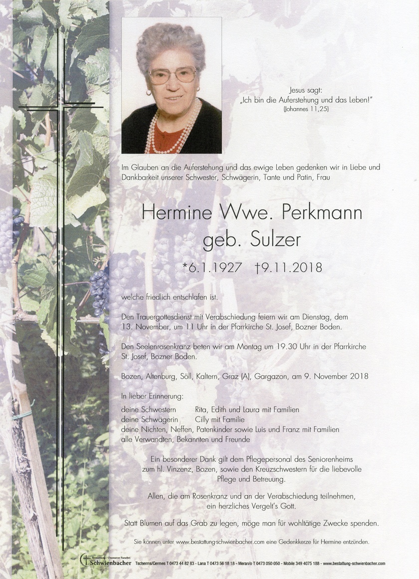 Parte: Hermine Wwe. Perkmann geb. Sulzer 