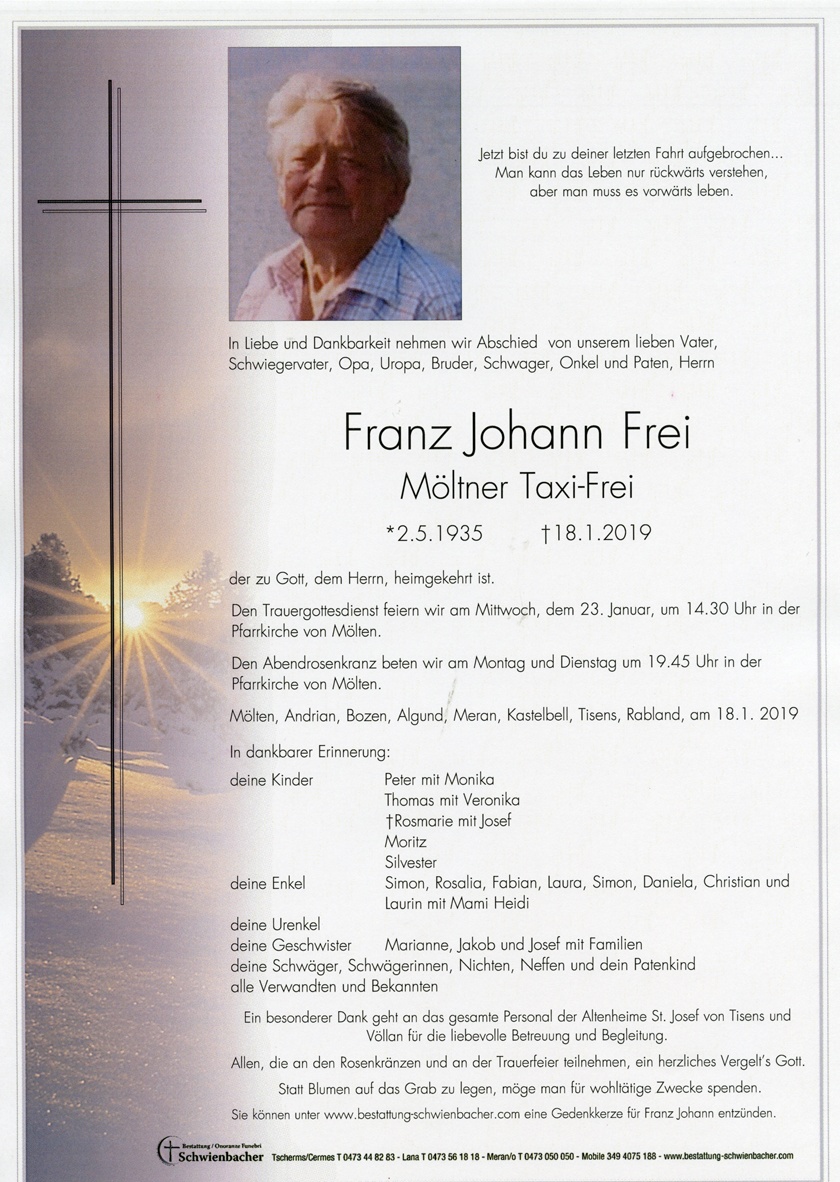 Parte: Franz Johann Frei 