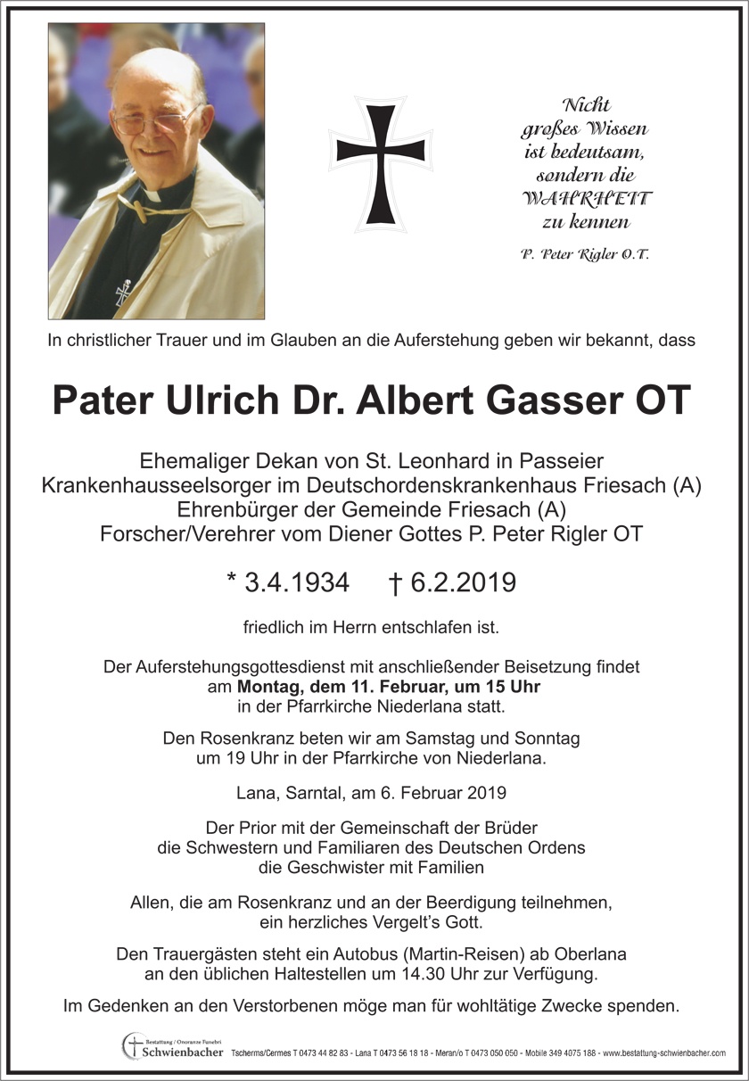 Parte: Pater Ulrich Dr. Albert Gasser OT 