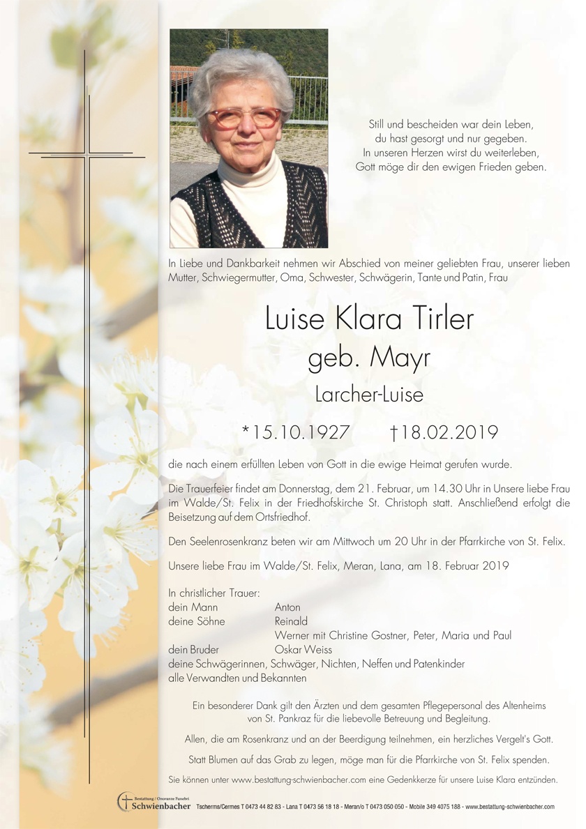 Parte: Luise Klara Tirler geb. Mayr 