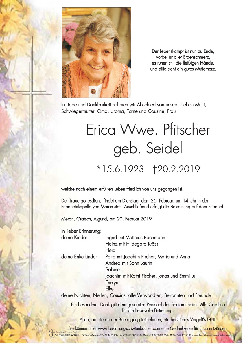 Parte: Erica Wwe. Pfitscher geb. Seidel 