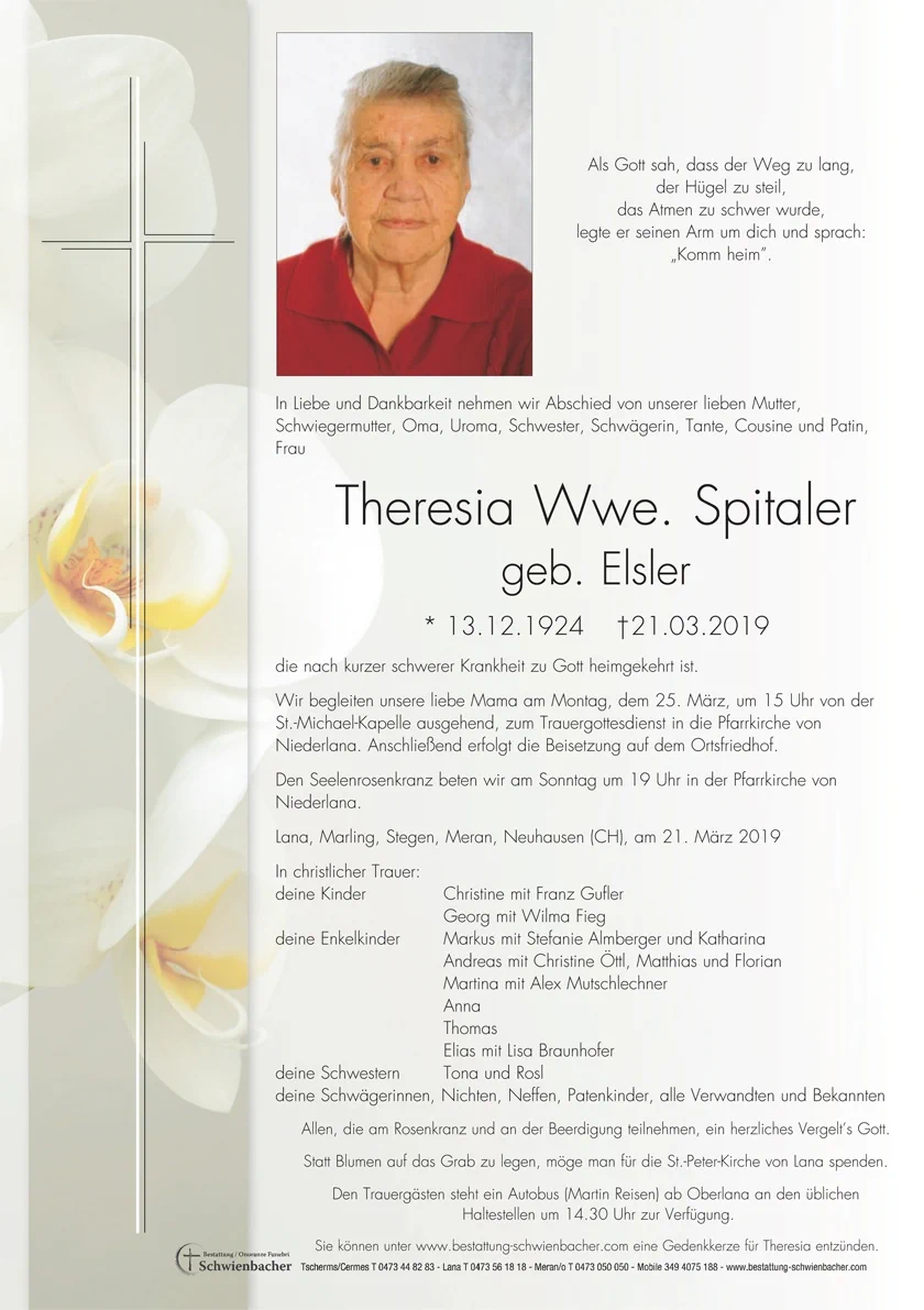 Parte: Theresia Maria Wwe. Spitaler geb. Elsler 
