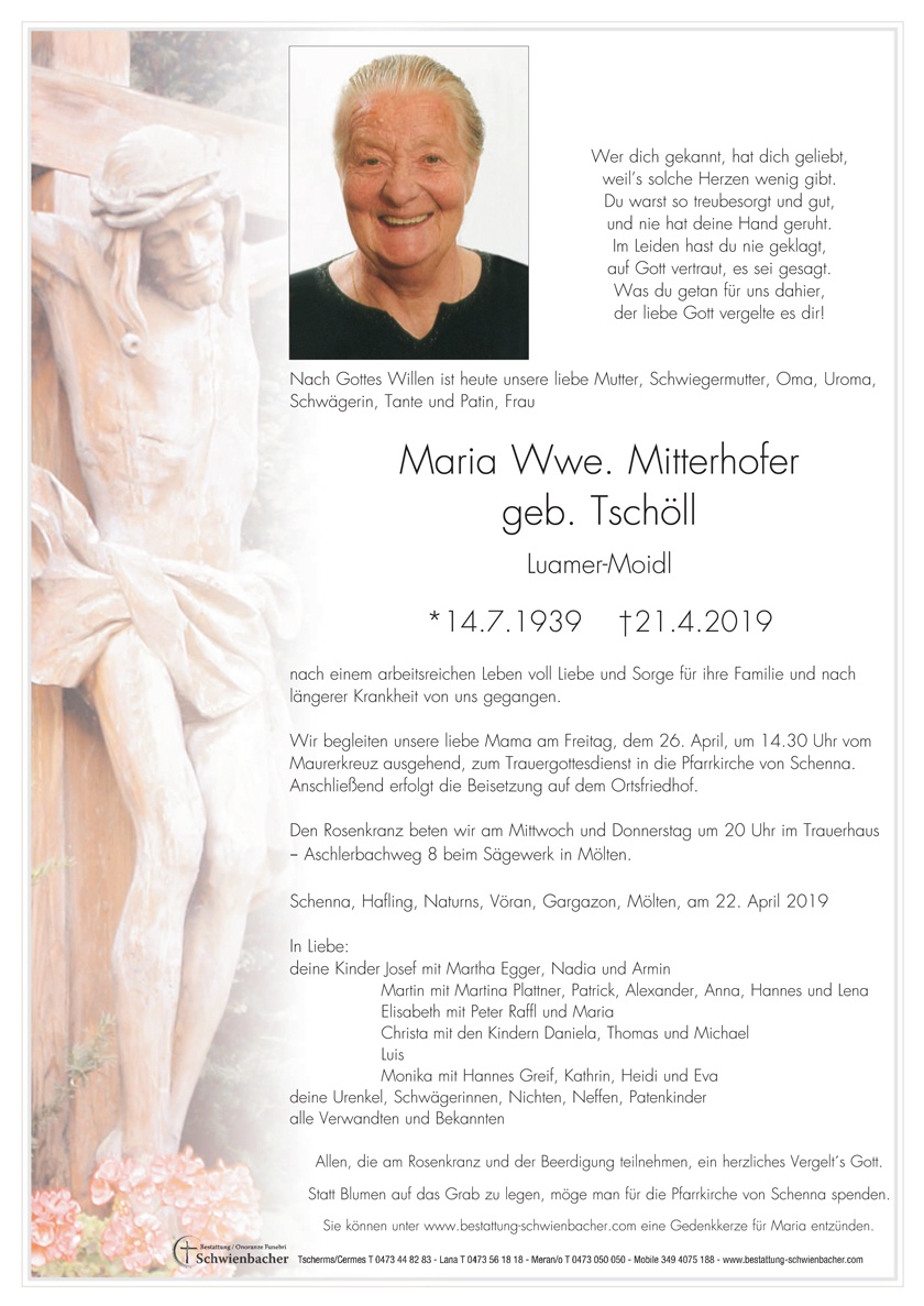 Parte: Maria Wwe. Mitterhofer geb. Tschöll 