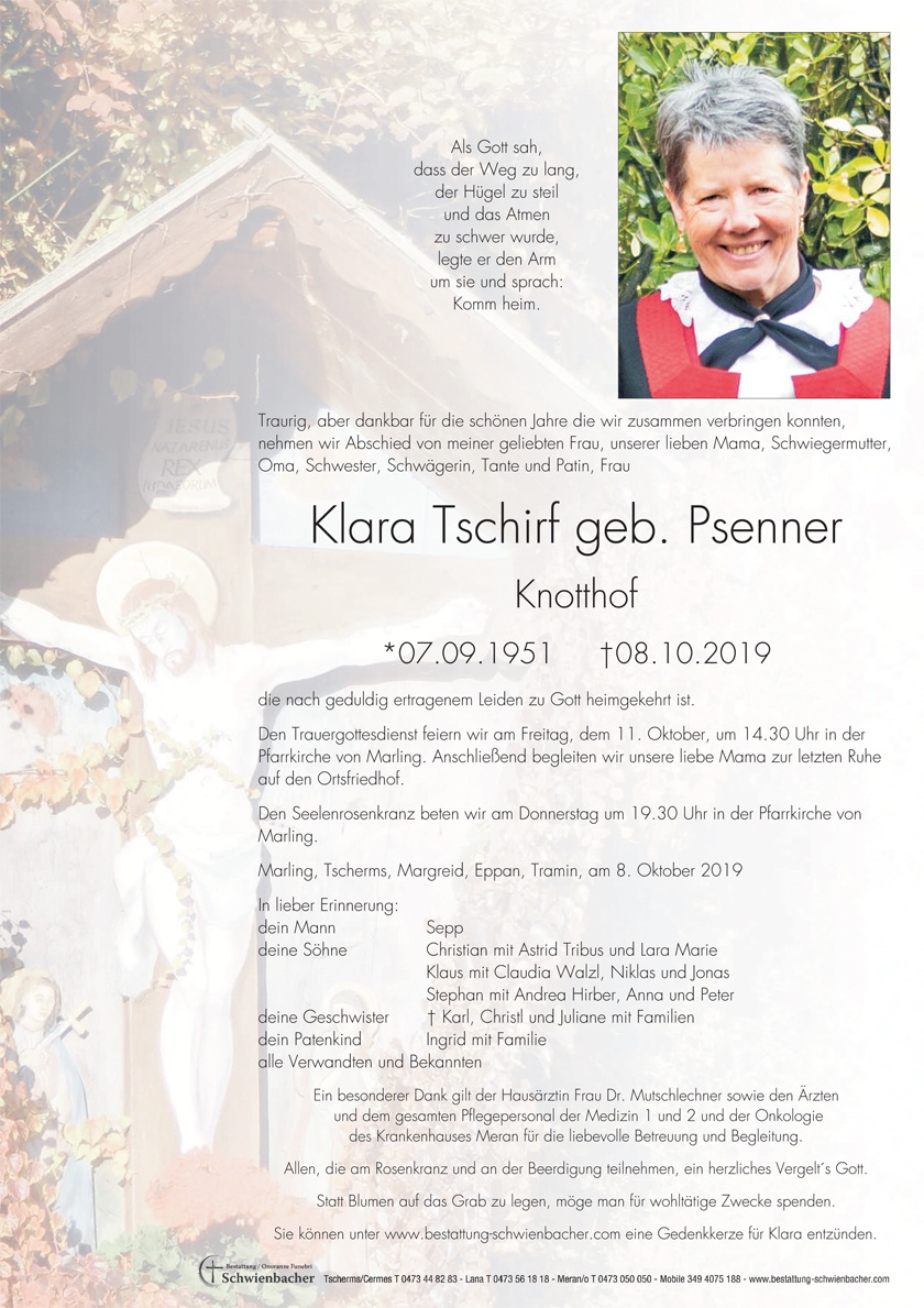 Parte: Klara Tschirf geb. Psenner 