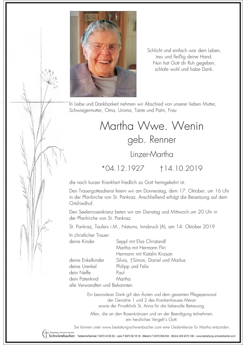 Parte: Martha Wwe. Wenin geb. Renner 