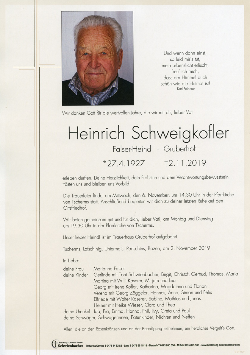 Parte: Heinrich Schweigkofler 