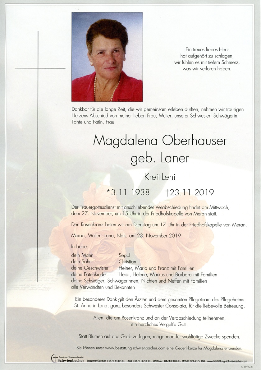 Parte: Magdalena Oberhauser geb. Laner 
