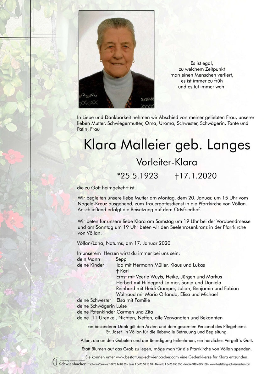 Parte: Klara Malleier geb. Langes 