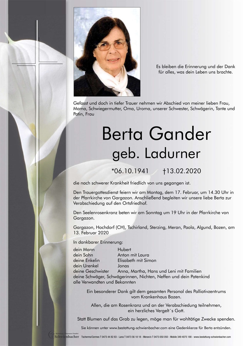 Parte: Berta Gander geb. Ladurner 