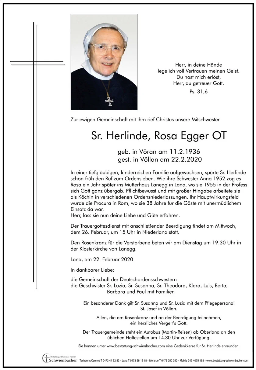 Parte: Sr. Herlinde, Rosa Egger OT 