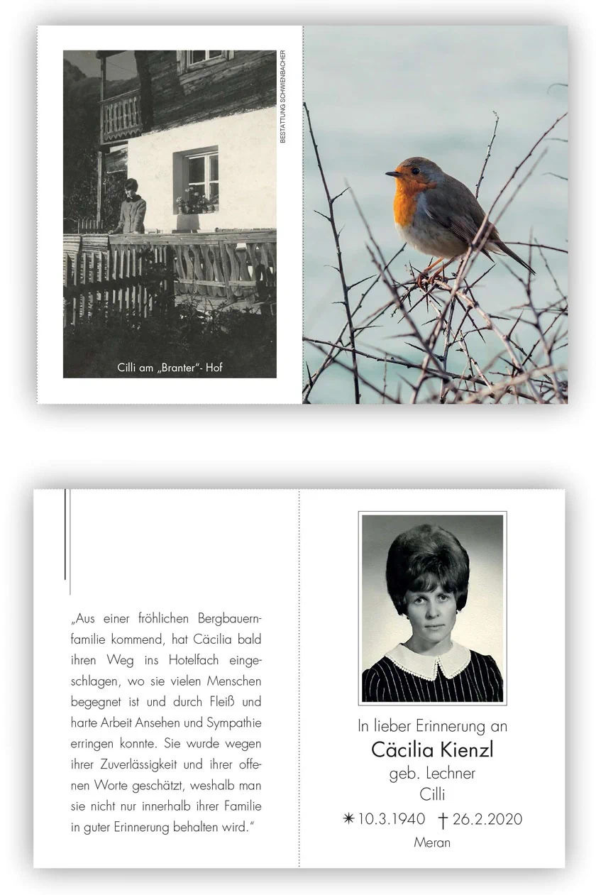 Sterbebild: Cäcilia Kienzl geb. Lechner