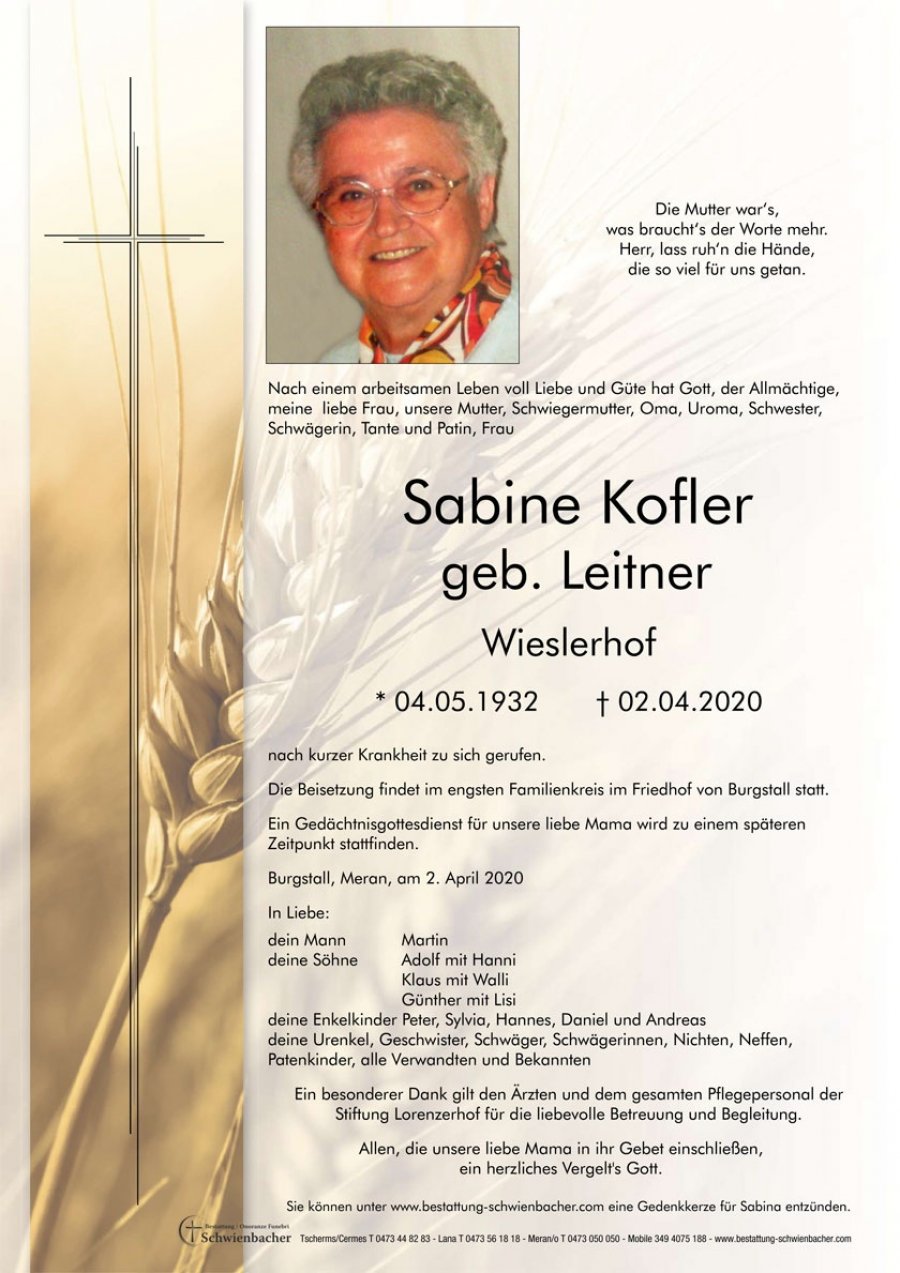 Parte: Sabine Kofler geb. Leitner