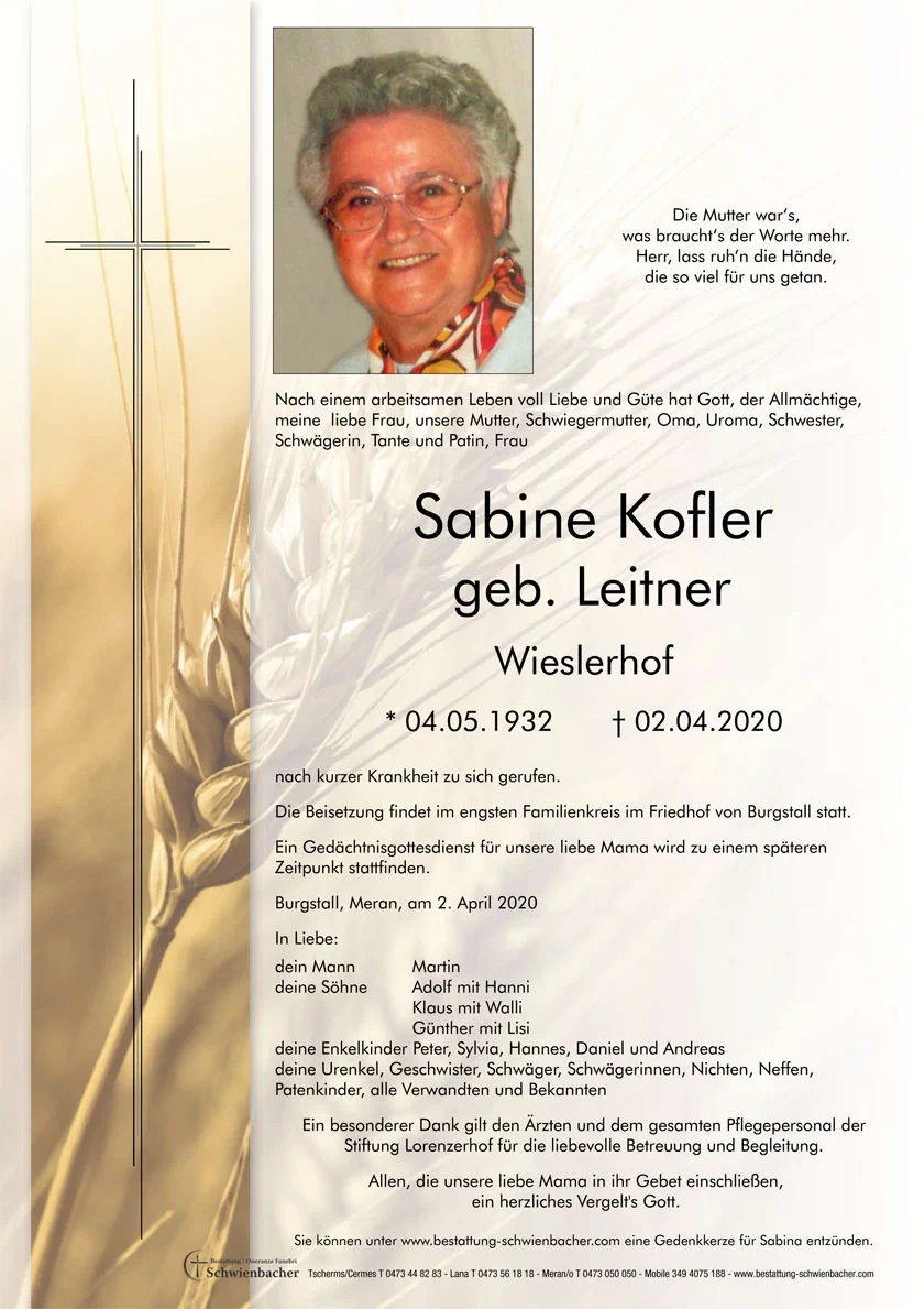 Parte: Sabine Kofler geb. Leitner 