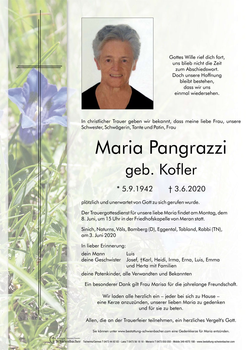 Parte: Maria Pangrazzi geb. Kofler 