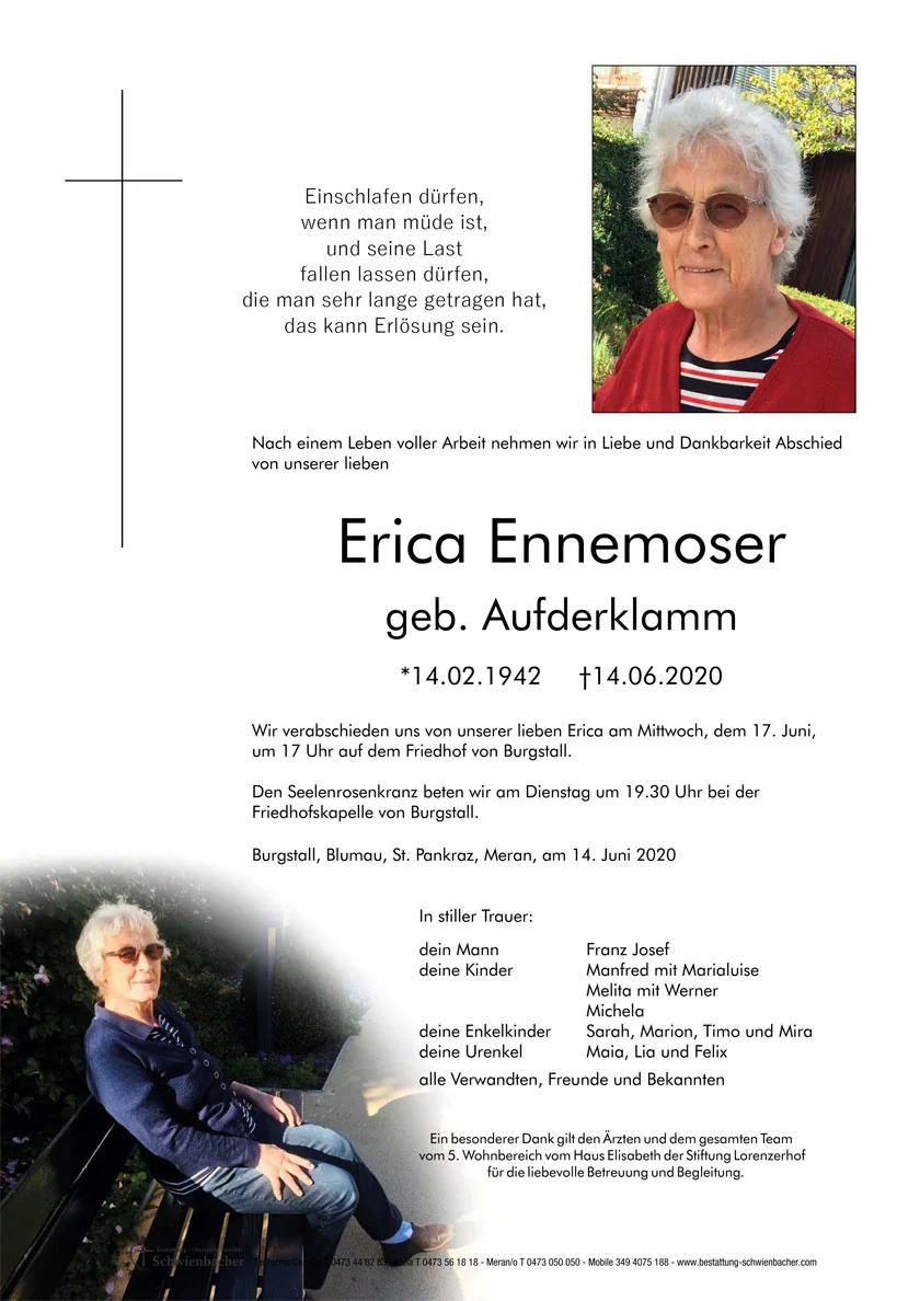 Parte: Erica Ennemoser geb. Aufderklamm 