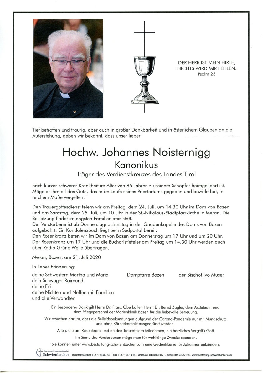 Parte: Hochwürden Johannes Noisternigg 