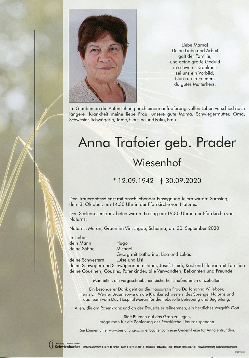 Parte: Anna Trafoier geb. Prader 