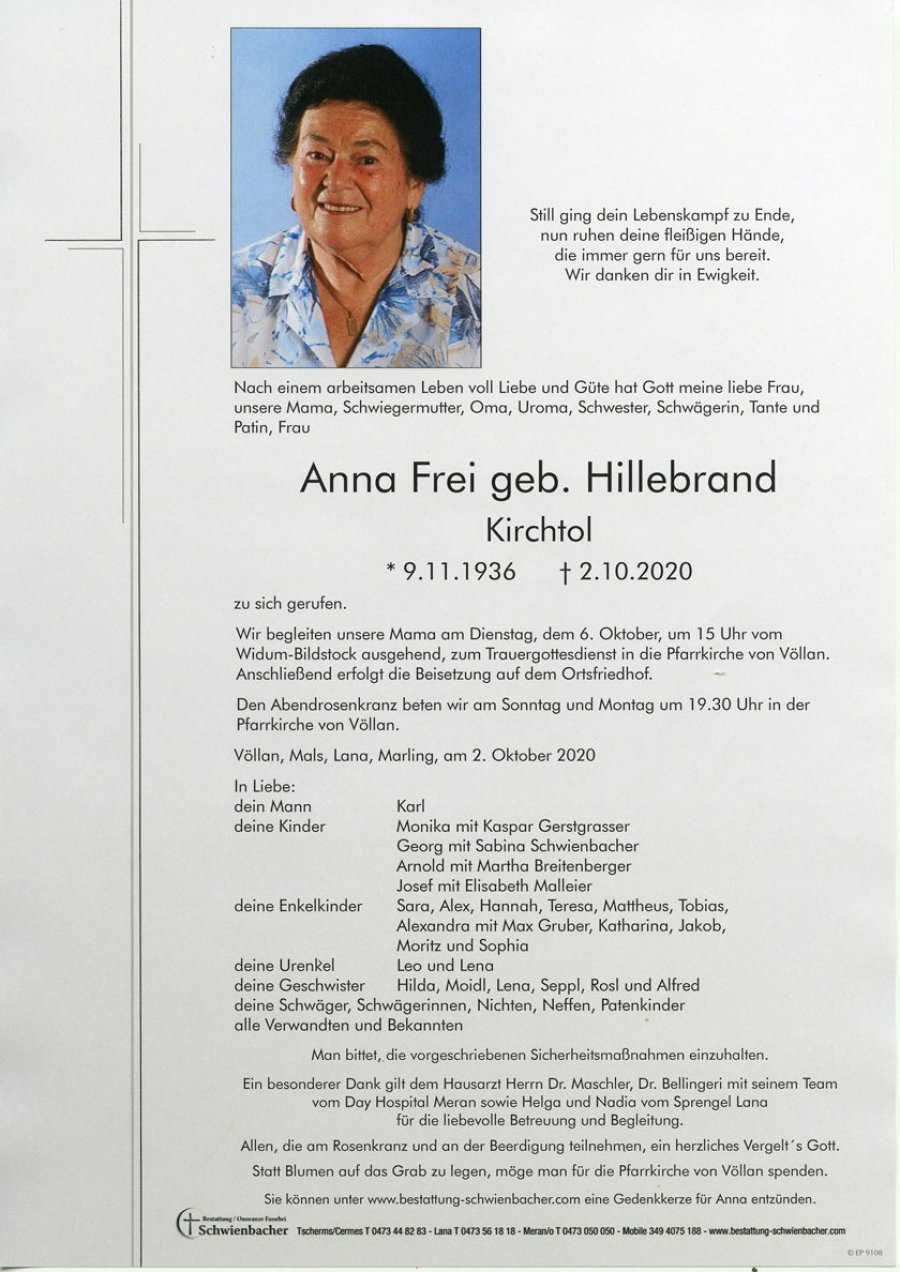 Parte: Anna Frei geb. Hillebrand