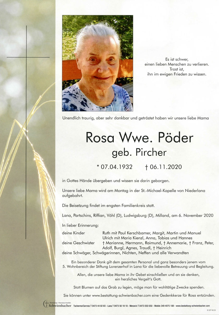 Parte: Rosa Wwe. Pöder geb. Pircher 