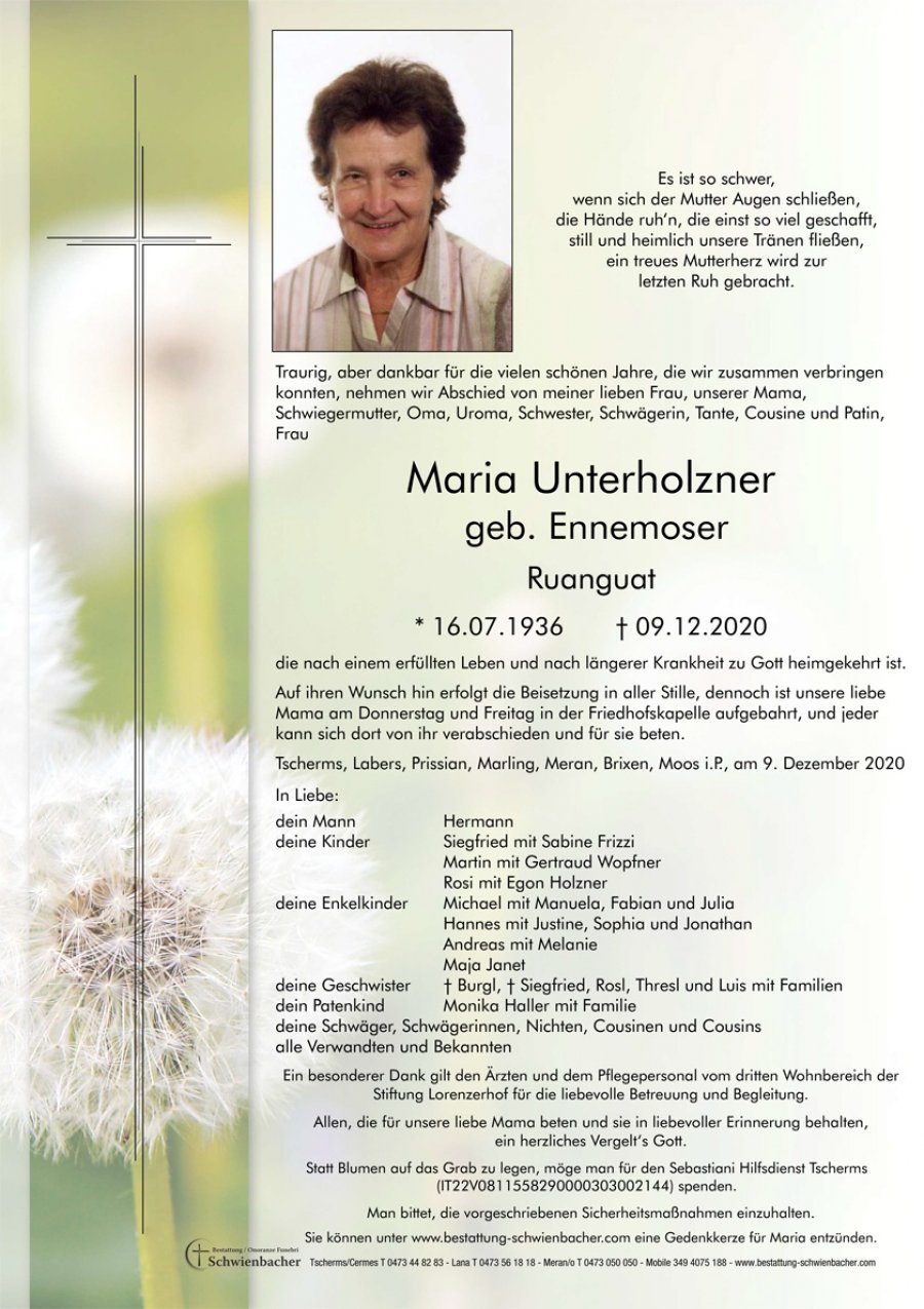 Parte: Maria Unterholzner geb. Ennemoser