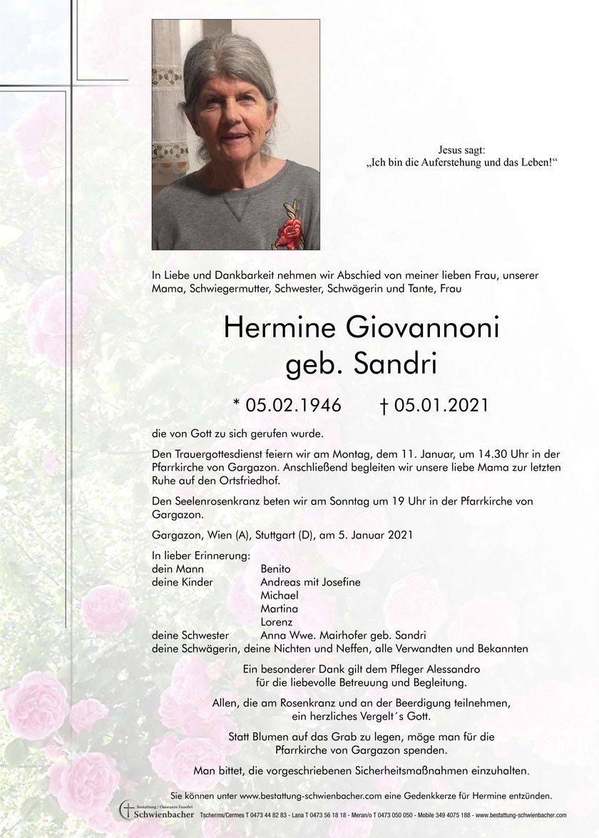 Parte: Hermine Giovannoni geb. Sandri 
