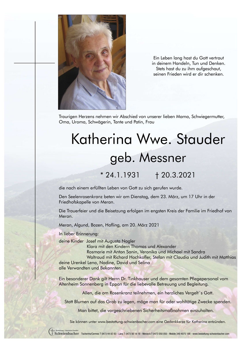Parte: Katherina Wwe. Stauder geb. Messner 