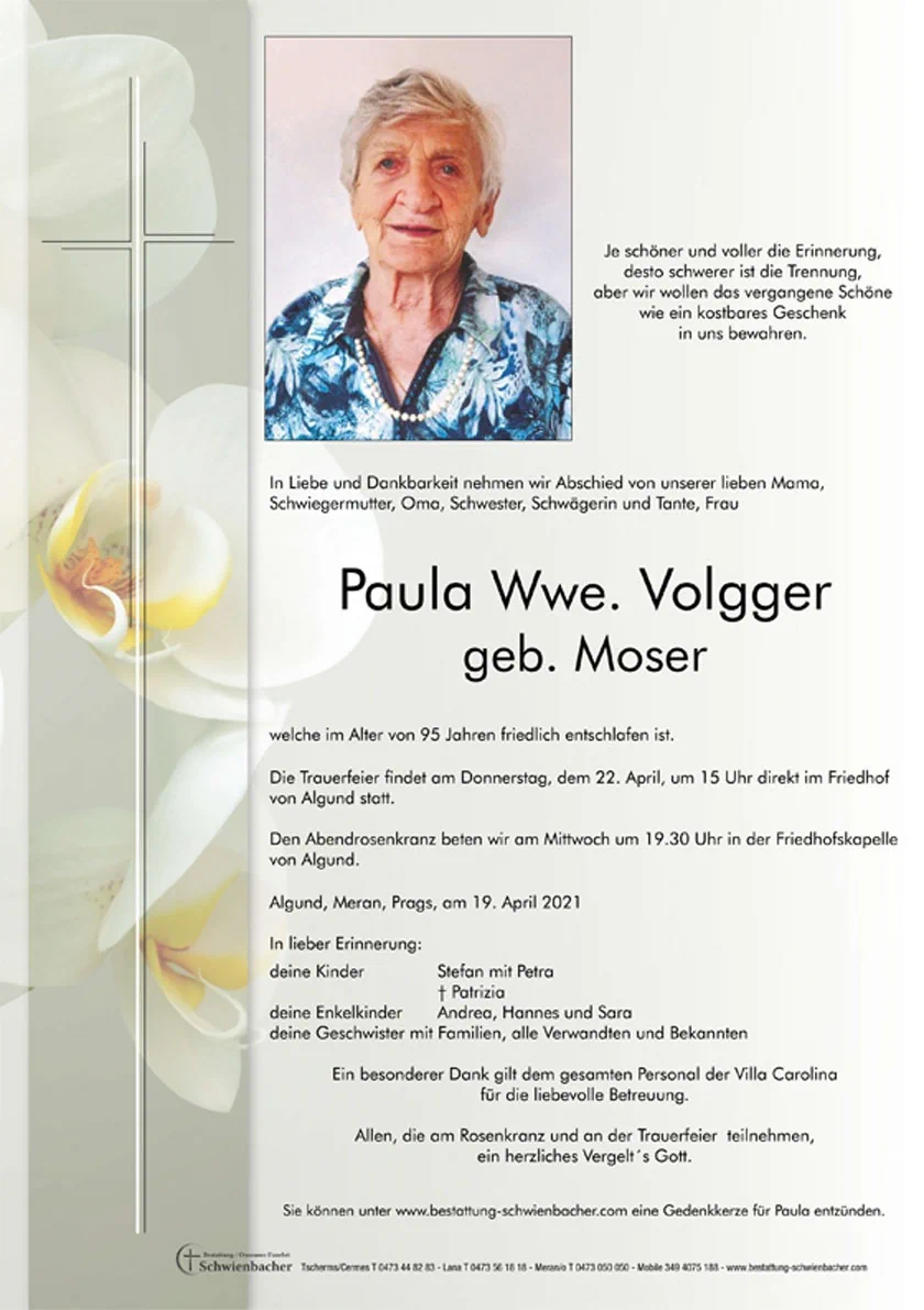 Parte: Paula Wwe. Volgger geb. Moser 