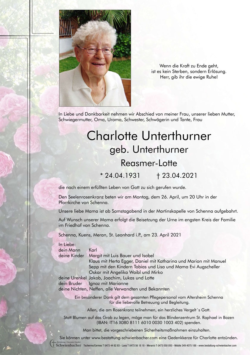 Parte: Charlotte Unterthurner geb. Unterthurner 