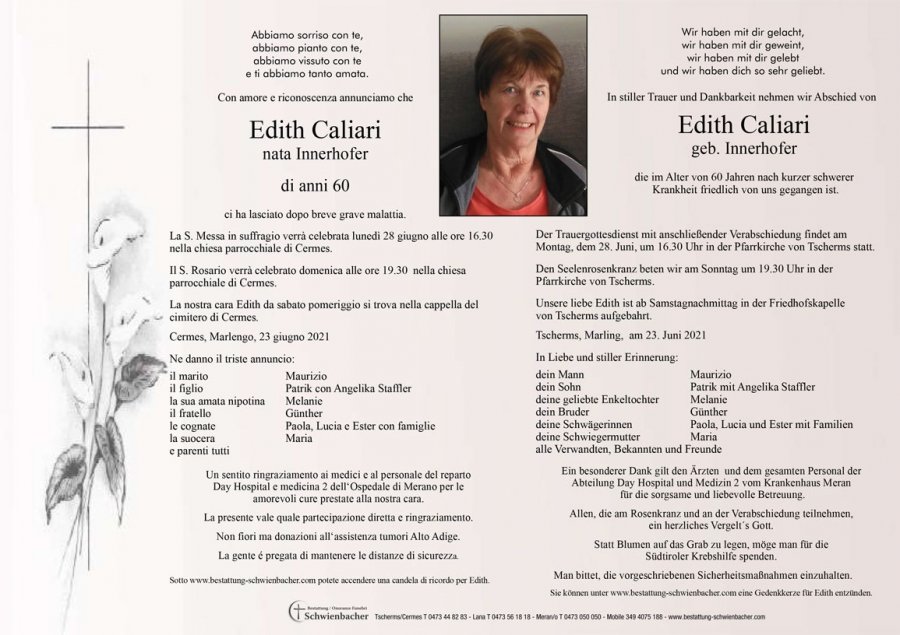 Parte: Edith Caliari geb. Innerhofer